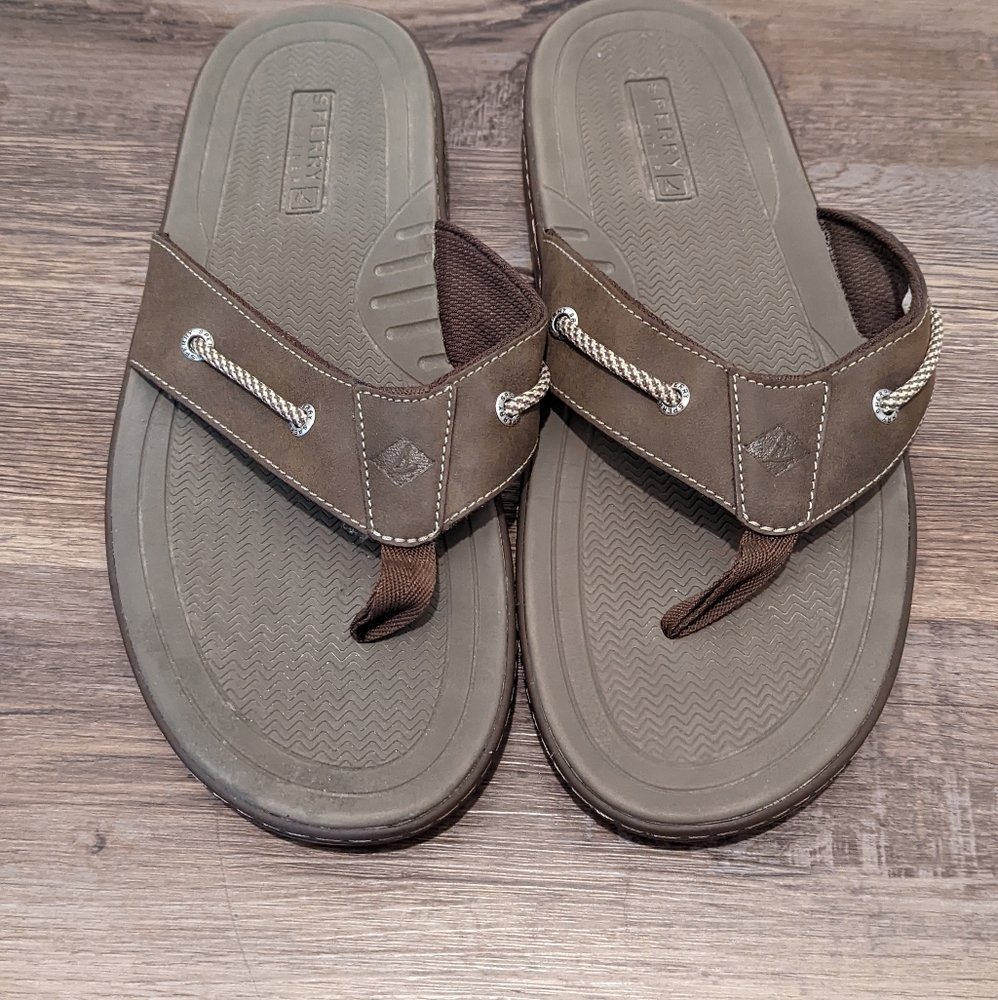 Sperry Havasu Brown Leather Flip Flop Thong Sandals Shoes STS11971 Mens size 12